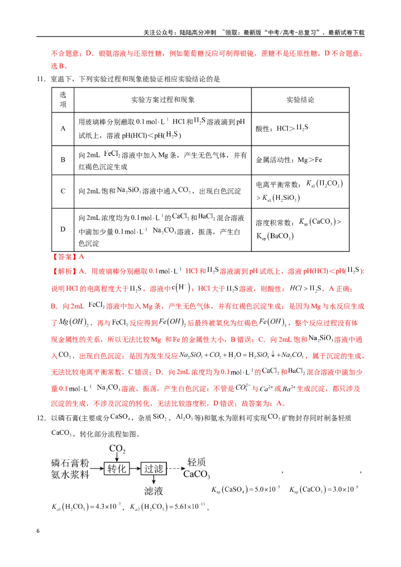 《化学（江苏卷01）（全解全析）_05-化学-高考总复习_专项复习_2025年_2025年高考第一二三次模拟卷（多地区）化学_2025年高考化学第一次模拟卷23套》第6页预览