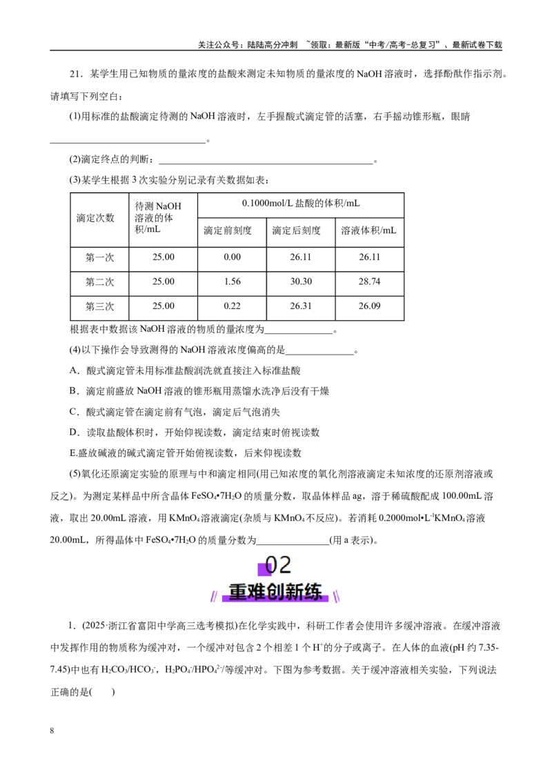 《专题08水溶液中的离子反应与平衡（练习）（学生版）_05-化学-高考总复习_二轮复习_2025年_2025年高考化学二轮复习课件+讲义+练习（新高考通用）》第8页预览