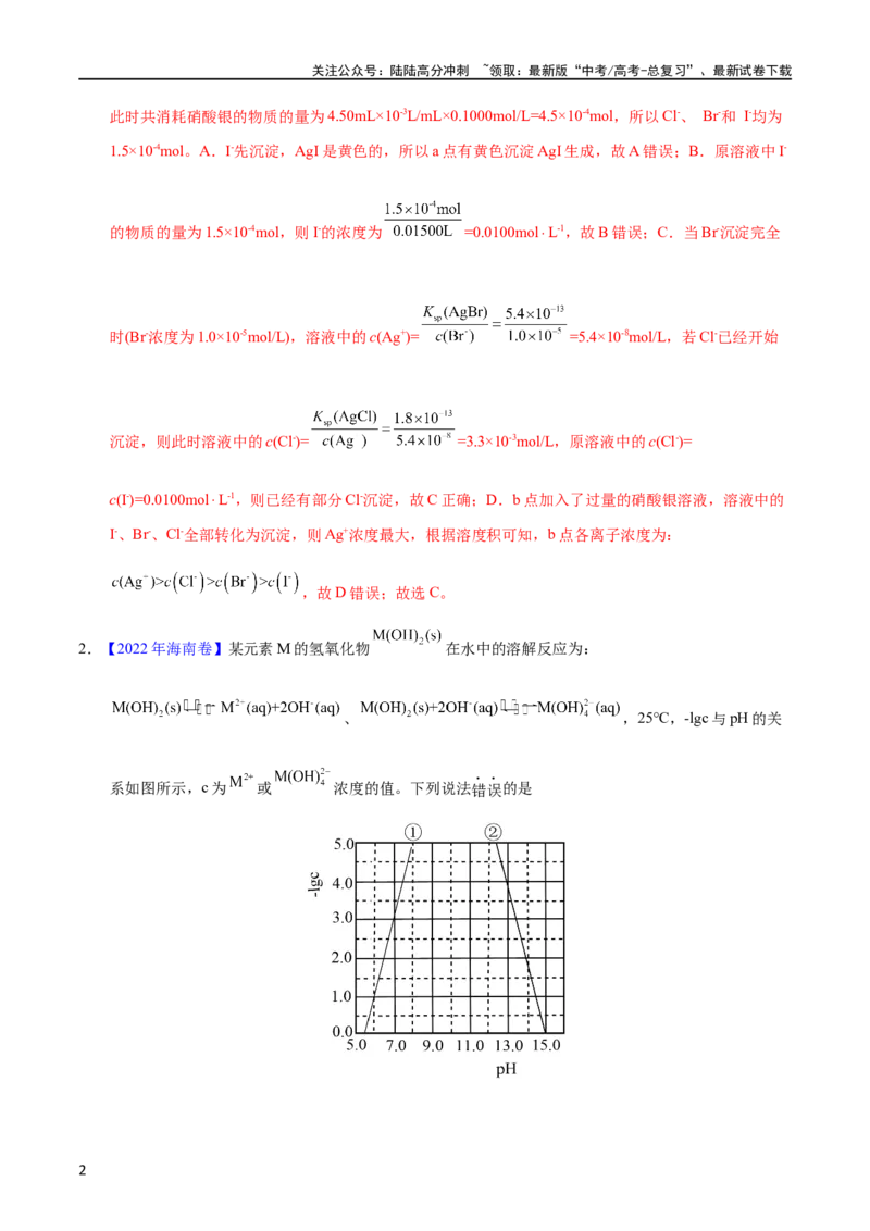 《专题48难溶电解质的溶解平衡（教师版）_05-化学-高考总复习_专项复习_2025年_十年（2013-2022）高考化学真题分项汇编（全国通用）_专题48难溶电解质的溶解平衡（全国通用）》第2页预览