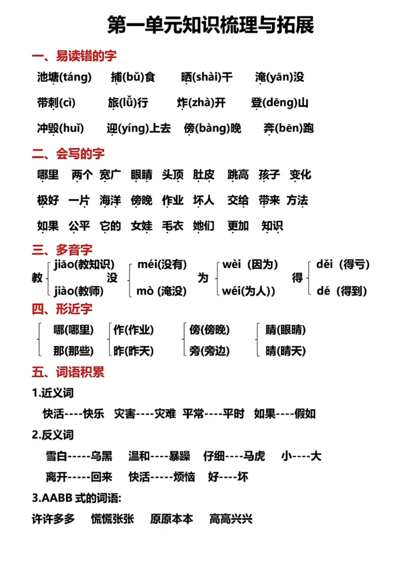 《二年级语文上册单元梳理与拓展_小学1-6年级全科全套_1-6年级全科上册_二年级_语文_语文二上单元考点总结》第1页预览