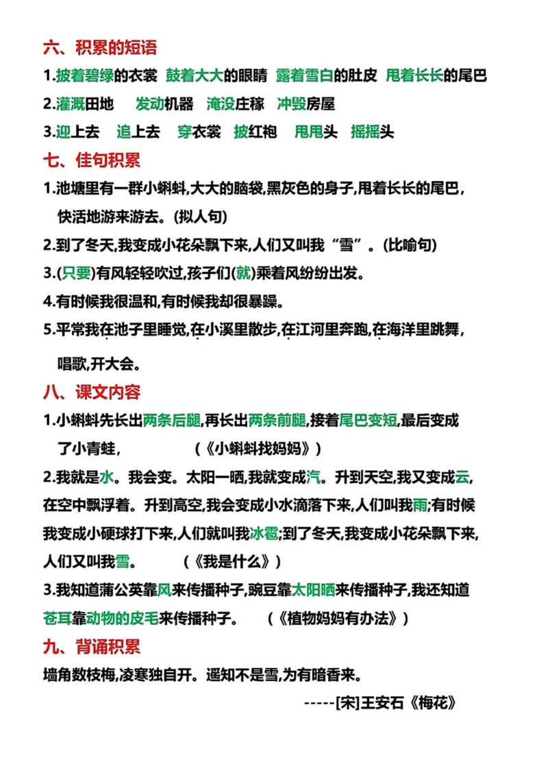 《二年级语文上册单元梳理与拓展_小学1-6年级全科全套_1-6年级全科上册_二年级_语文_语文二上单元考点总结》第2页预览