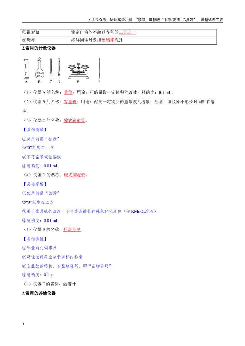 《专题28化学实验的仪器和基本操作八大题型（新高考通用）（教师版）_05-化学-高考总复习_一轮复习_2025年_2025年高考化学一轮复习举一反三系列（新高考通用）_资料》第3页预览