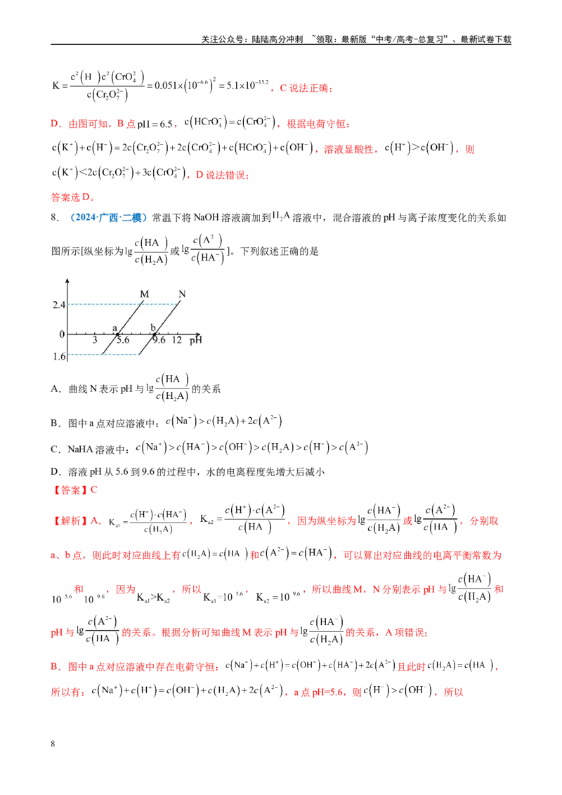 《专题07水溶液中的离子反应与平衡（新高考七省专用）（解析版）_05-化学-高考总复习_专项复习_2025年_2024年高考二模试题分类汇编化学新高考七省专用》第8页预览
