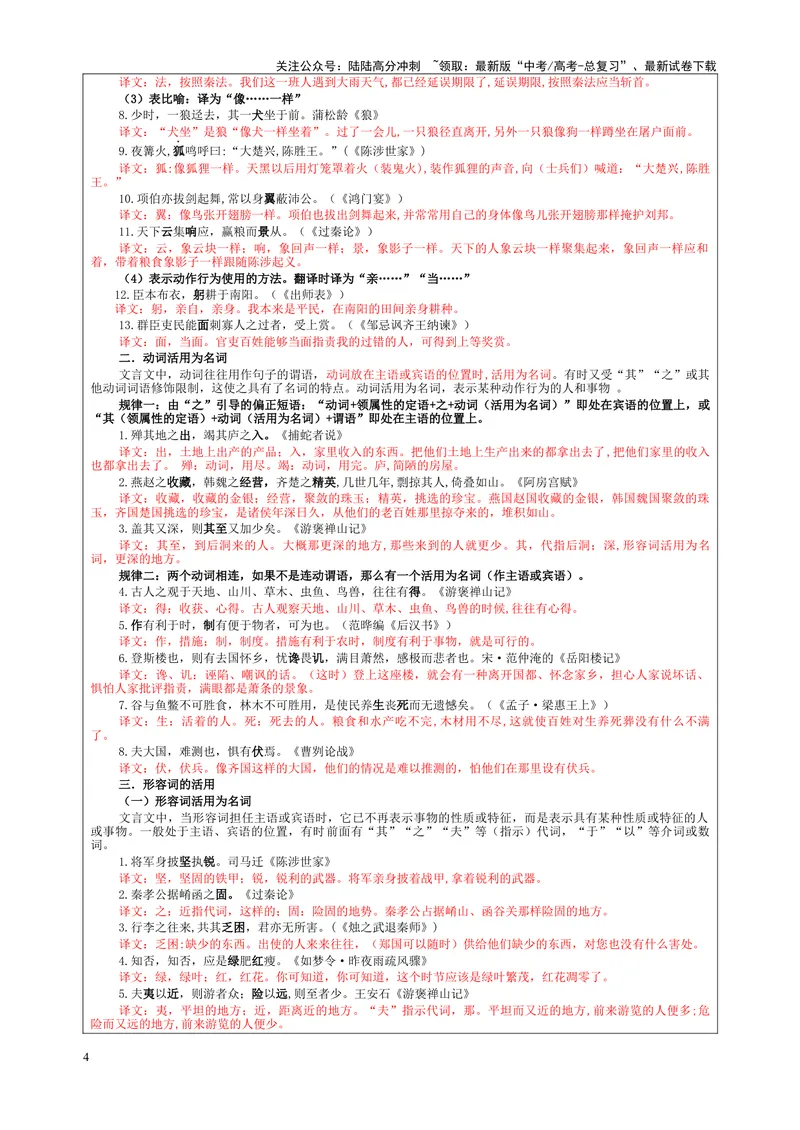 《专题0401词类活用考点（教案）_一轮复习_2024年_2024新高考语文一轮复习考点解析课件教案学案练习题_资料_2025版_文言文阅读》第4页预览