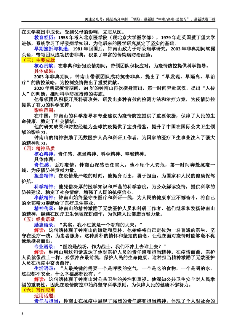 《专题01时代先锋：推动社会变革的力量素材（基本信息、成长经历、成就、精神品质、经典语录、话题应用、行文构思）＋真题）_专项复习_2025年》第5页预览