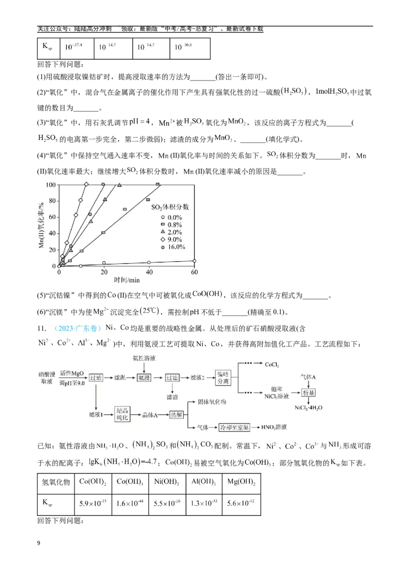 《专题12工艺流程综合题（全国通用）（原卷版）_05-化学-高考总复习_专项复习_2025年_五年2020-2024高考真题分类汇编化学真题分类汇编（全国通用）》第9页预览