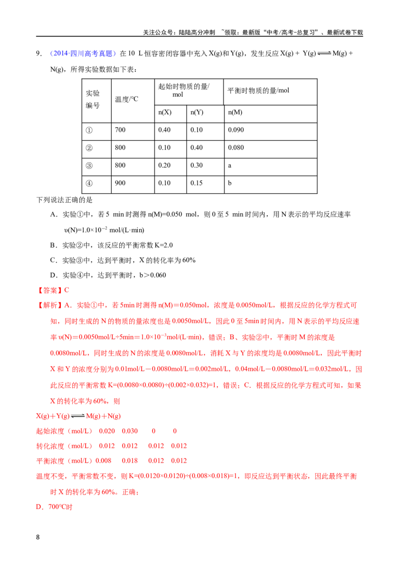 《专题41化学平衡常数及计算（教师版）_05-化学-高考总复习_专项复习_2025年_十年（2013-2022）高考化学真题分项汇编（全国通用）_专题41化学平衡常数及计算（全国通用）》第8页预览