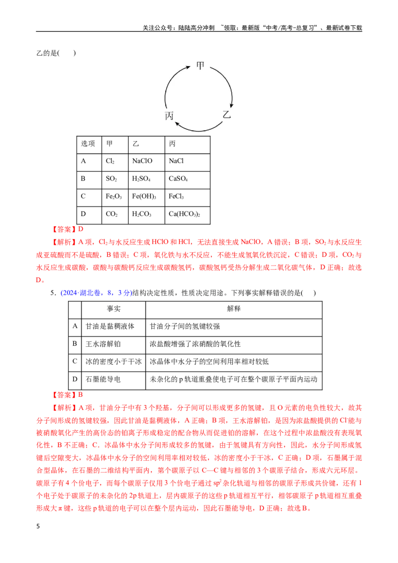 《专题05物质的组成、性质与分类(解析版)_05-化学-高考总复习_专项复习_2025年_十年（2015-2024）高考化学真题分类汇编（全国通用）》第5页预览