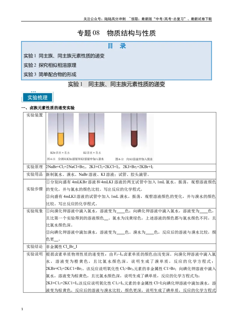 《专题08物质结构与性质（学生版）-5页_05-化学-高考总复习_专项复习_2025年_2025年高考化学教材重点实验清单一遍过_资料》第1页预览