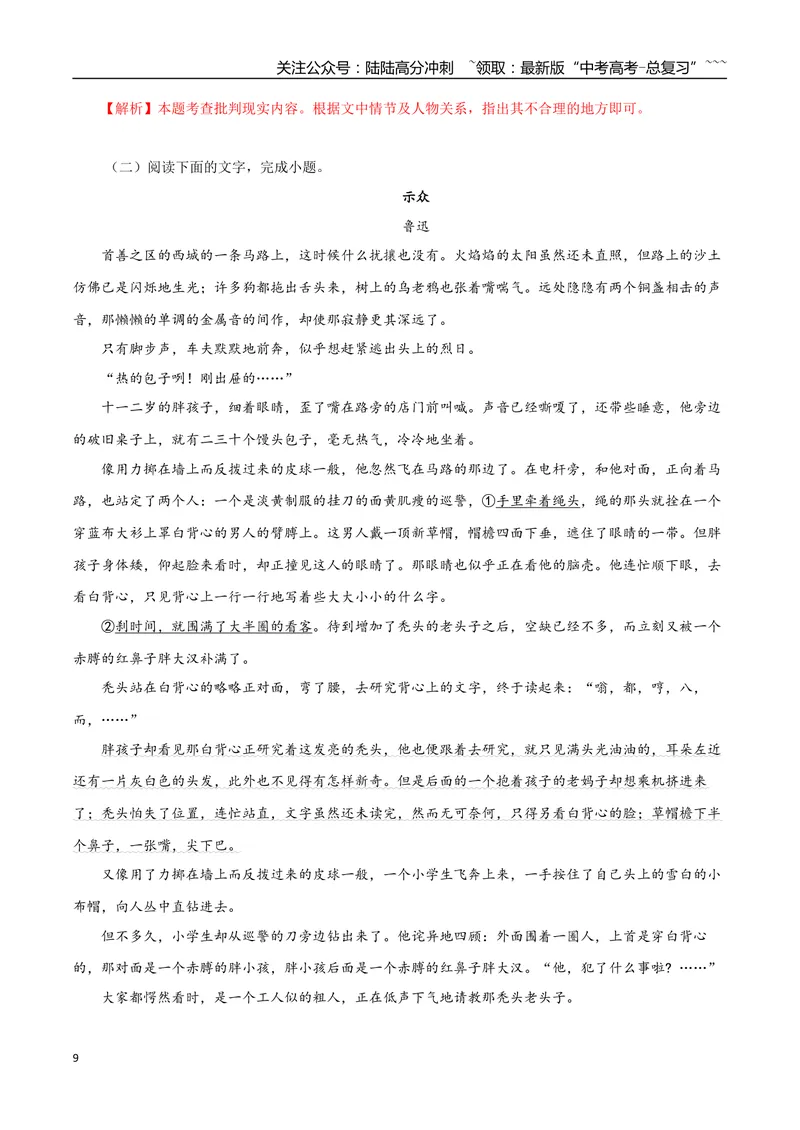《专题05批判现实小说（教师版）-18页_专项复习_2026年-语文专项复习_2026年高考语文复习阅读与写作教考衔接微专题（全国通用）-G379_资料》第9页预览