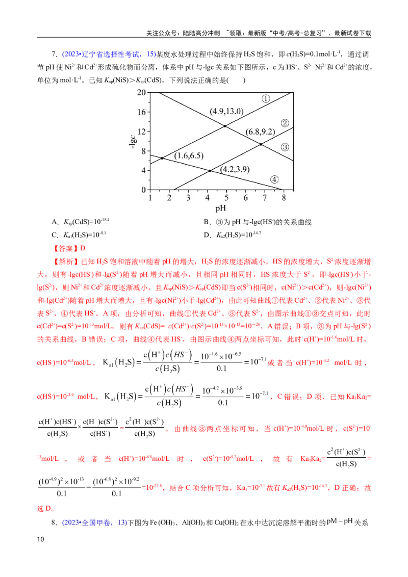 《专题53难溶电解质的溶解平衡(解析版)_05-化学-高考总复习_专项复习_2025年_十年（2015-2024）高考化学真题分类汇编（全国通用）》第10页预览