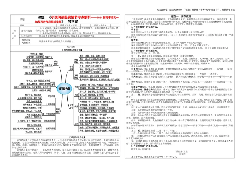 《专题05小说阅读鉴赏情节考点解析（学案）_一轮复习_2024年_2024新高考语文一轮复习考点解析课件教案学案练习题_第五大类：现代文阅读Ⅱ考点_小说阅读_课件教案》第1页预览