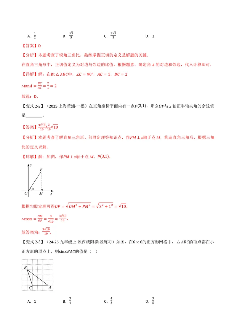 《专题2.1锐角的三角比(讲义)(解析版)_2026语数英7-9年级上《举一反三系列》多版本_2026《初中数学•举一反三系列》9上多版本_2026《初中数学•举一反三系列》9上(沪教)》第5页预览