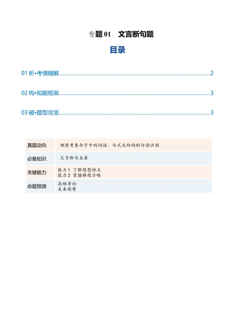 《专题01文言断句题（复习讲义）（全国通用）（学生版）_二轮复习_2026年-语文二轮复习_2026年高考语文二轮复习课件+讲义+练习（新高考通用）-G92_2026版》第1页预览