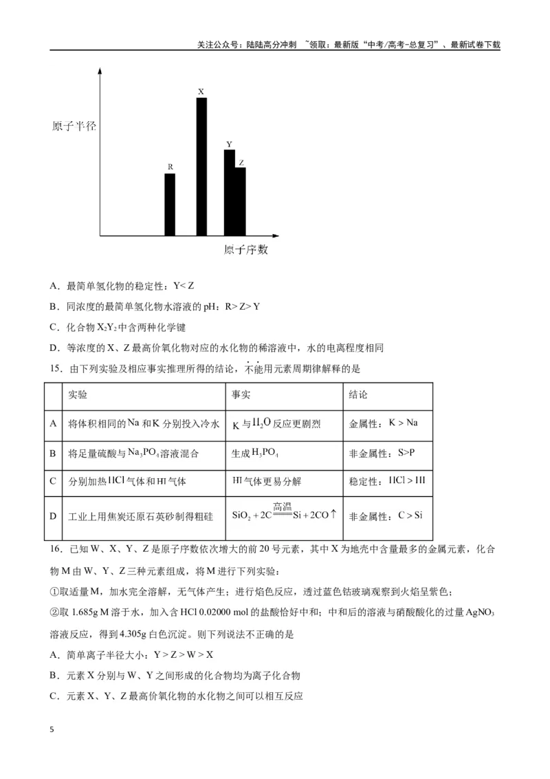 《专题五能力提升检测卷-（原卷版）_05-化学-高考总复习_一轮复习_2024年_2024年高考化学大一轮复习精讲精练+专题讲座_资料》第5页预览