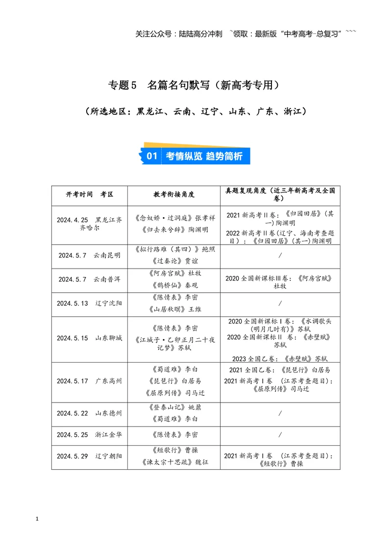 《专题05名篇名句默写（学生版）（新高考通用）_专项复习_2026年-语文专项复习_2025年高考语文三模试题分类汇编（新高考通用）_2024版_新高考通用》第1页预览