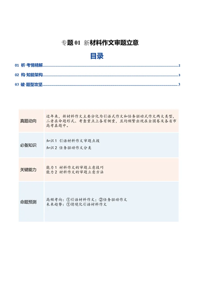 《专题01新材料作文审题立意（复习讲义）（全国通用）（学生版）_二轮复习_2026年-语文二轮复习_2026年高考语文二轮复习课件+讲义+练习（新高考通用）-G92_2026版》第1页预览