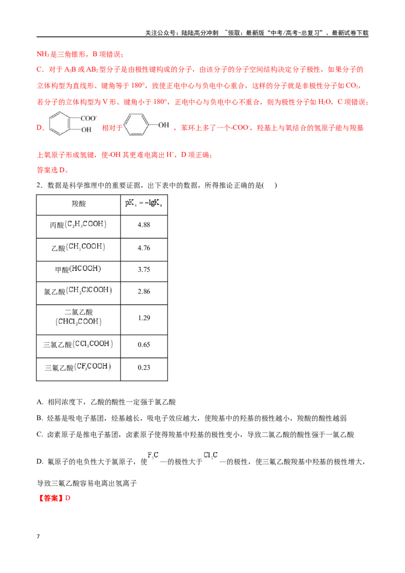 《专题二十分子的性质、配合物与超分子-（解析版）_05-化学-高考总复习_一轮复习_2024年_2023-2024学年解密高考化学大一轮复习精讲精练（配套新教材2019）_资料》第7页预览
