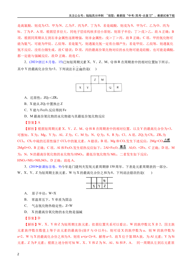 《专题28“位—构—性”综合——文字+周期表推断与分析(解析版)_05-化学-高考总复习_专项复习_2025年_十年（2015-2024）高考化学真题分类汇编（全国通用）》第2页预览