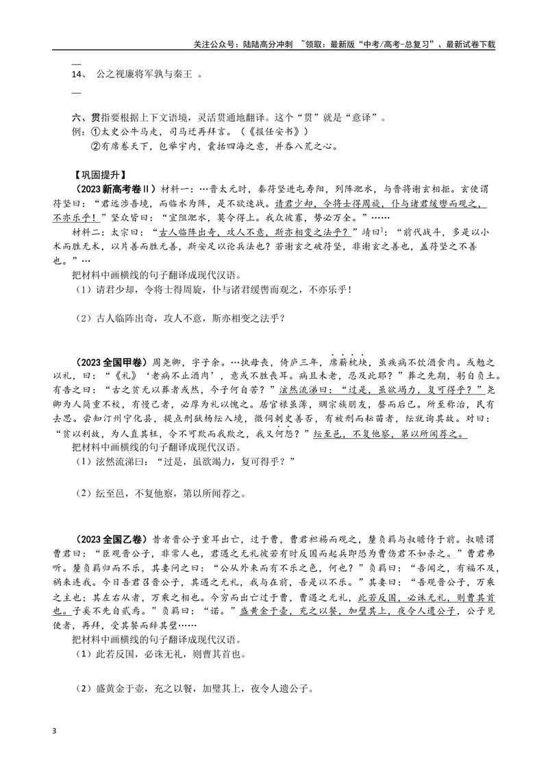 《专题05文言文翻译（导学案）（新高考版）_一轮复习_2025年_2025年新高考语文文言文一轮复习导学案PPT课件专题专项_资料》第3页预览