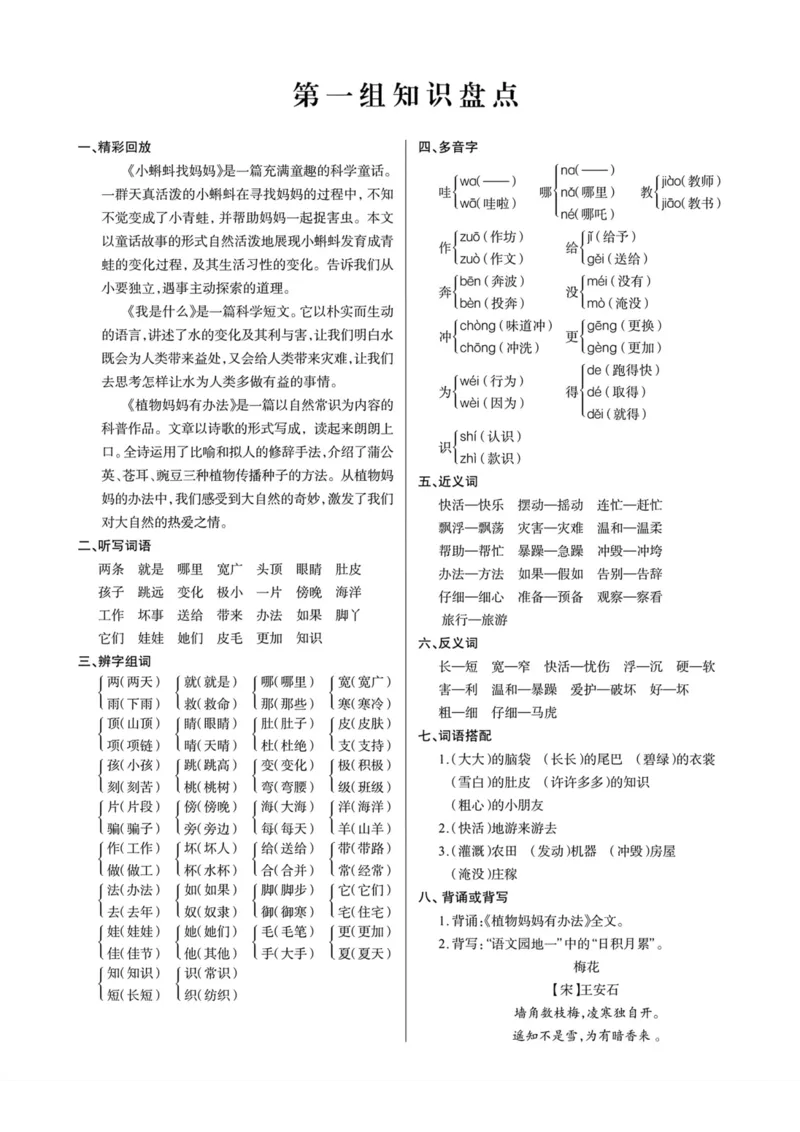 《二年级语文上册期末知识盘点_小学1-6年级全科全套_1-6年级全科上册_二年级_语文_语文二上单元考点总结》第1页预览