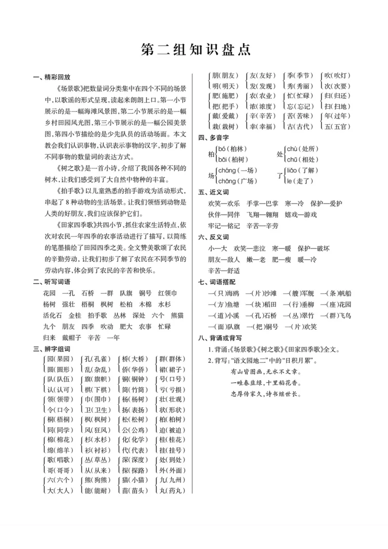 《二年级语文上册期末知识盘点_小学1-6年级全科全套_1-6年级全科上册_二年级_语文_语文二上单元考点总结》第2页预览