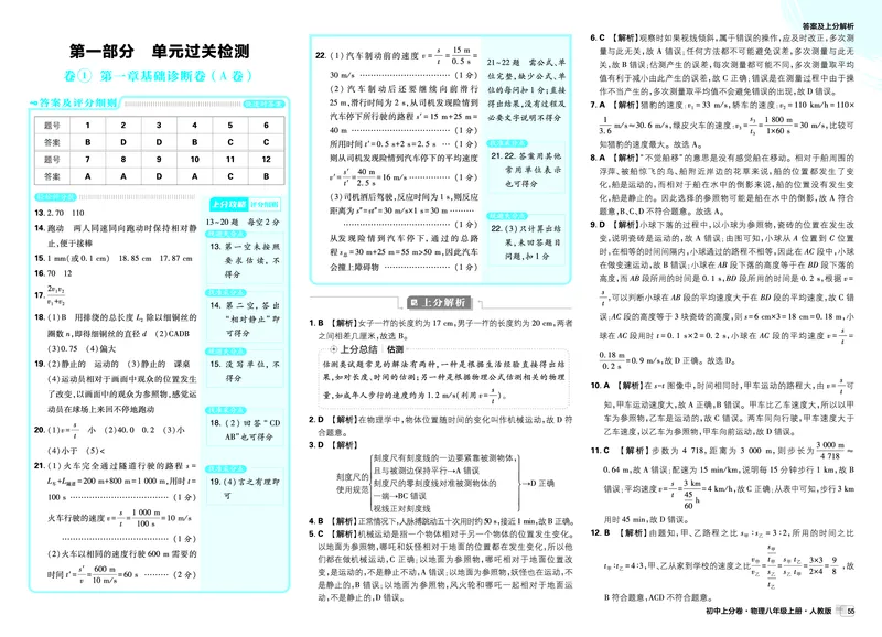 《2026《初中上分卷•物理》8上(RJ)解析册_2026版初中7-9年级上册全科《初中上分卷》含答案，可下载_2026上分卷初中物理上册89（人教）》第1页预览