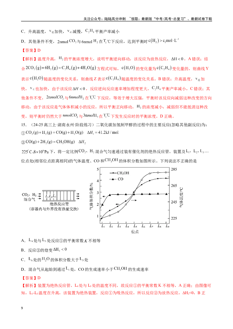 《专题突破卷10化学反应速率与化学平衡（二）（教师版）_05-化学-高考总复习_一轮复习_2025年_2025年高考化学一轮复习考点复习卷（新高考通用）》第9页预览