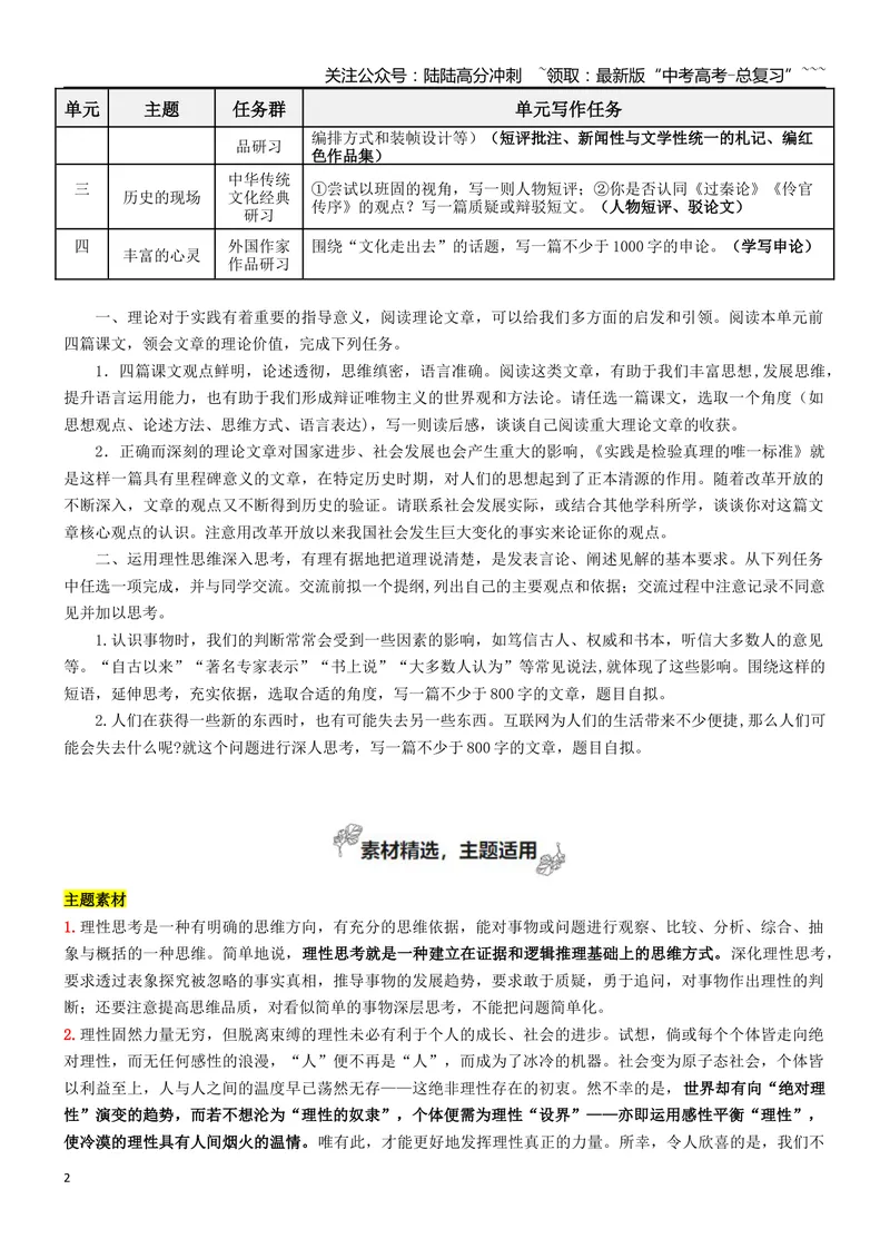 《专题01理论的价值（深化理性思考+在多维度比较中论证）_一轮复习_2026年-语文一轮复习_2026年高考语文一轮复习之教材主题作文训练-G438_资料》第2页预览