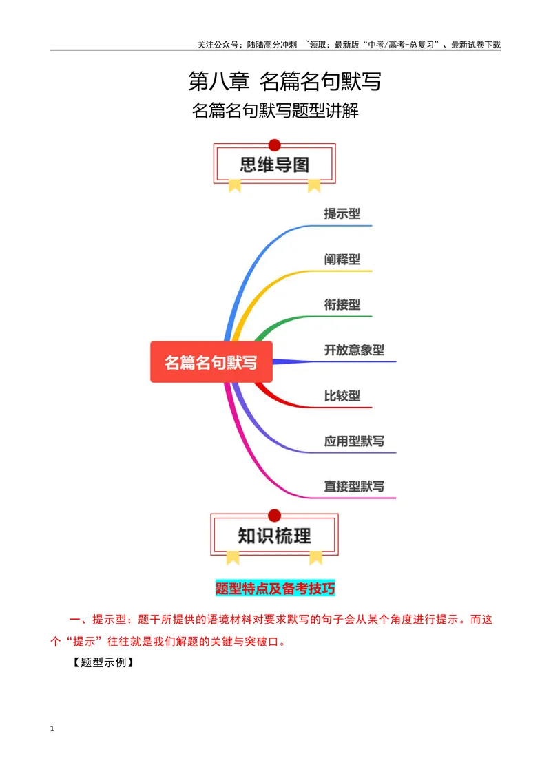 《专题01：名篇名句默写题型讲解（教师版）_一轮复习_2025年_2025年高考语文一轮复习知识清单（全国通用）》第1页预览