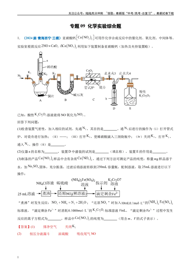 《专题09化学实验综合题（解析版）_05-化学-高考总复习_专项复习_2025年_2024年高考三模试题分类汇编化学全国通用》第1页预览
