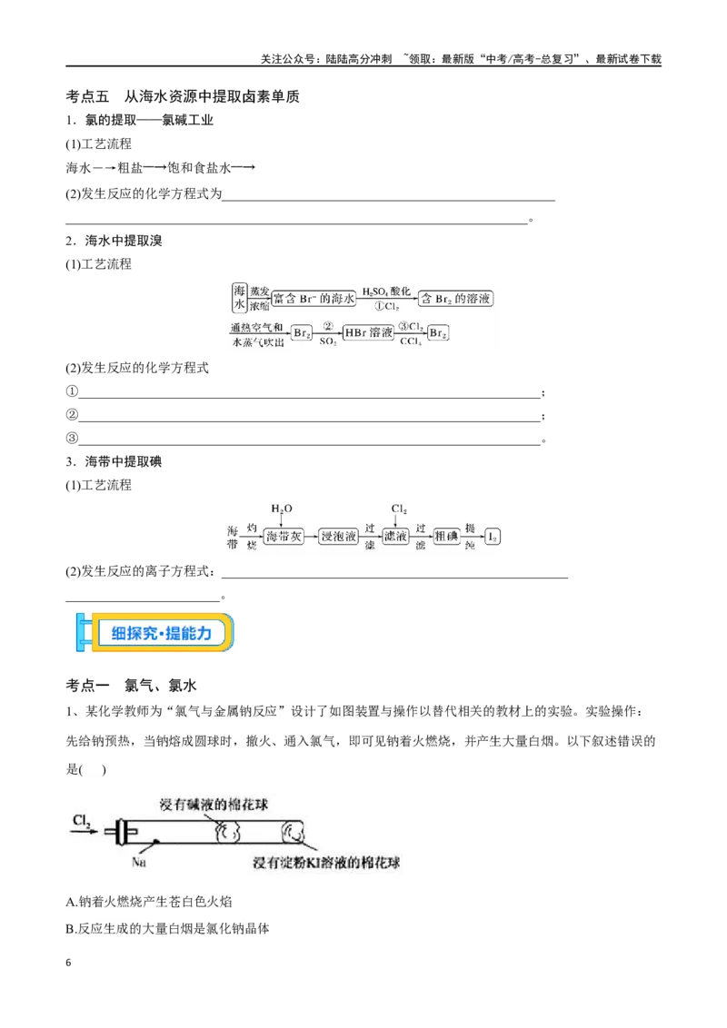 《专题十二氯及其重要化合物-（原卷版）_05-化学-高考总复习_一轮复习_2024年_2023-2024学年解密高考化学大一轮复习精讲精练（配套新教材2019）_资料》第6页预览