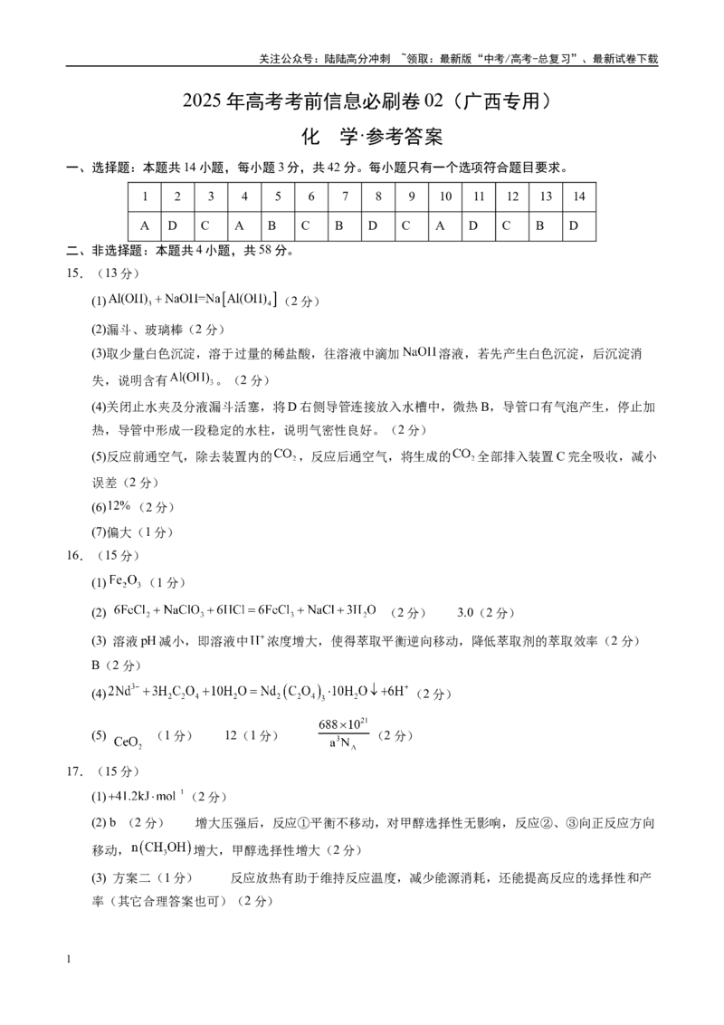 《信息必刷卷02（广西专用）（参考答案）_05-化学-高考总复习_专项复习_2025年_2025年高考考前必刷题（多地区）化学_2025年高考化学考前必刷卷（广西专用）5套》第1页预览