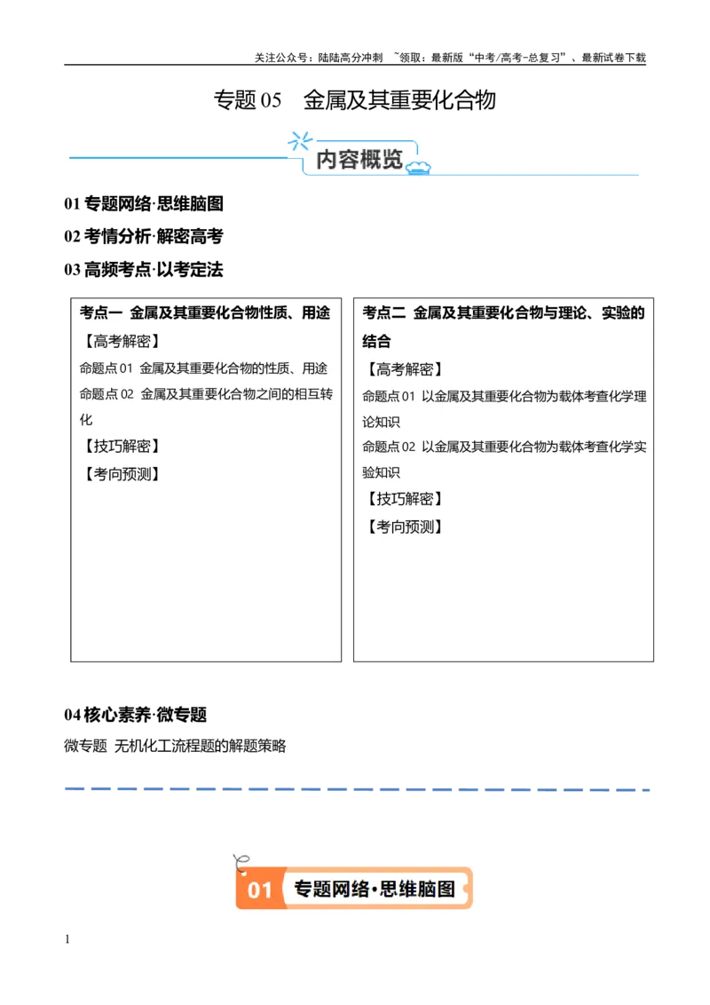 《专题05金属及其重要化合物（讲义）（解析版）_05-化学-高考总复习_二轮复习_2024年_2024年高考化学二轮复习高频考点追踪与预测（新高考专用）_讲义_教师版（含答案解析）》第1页预览