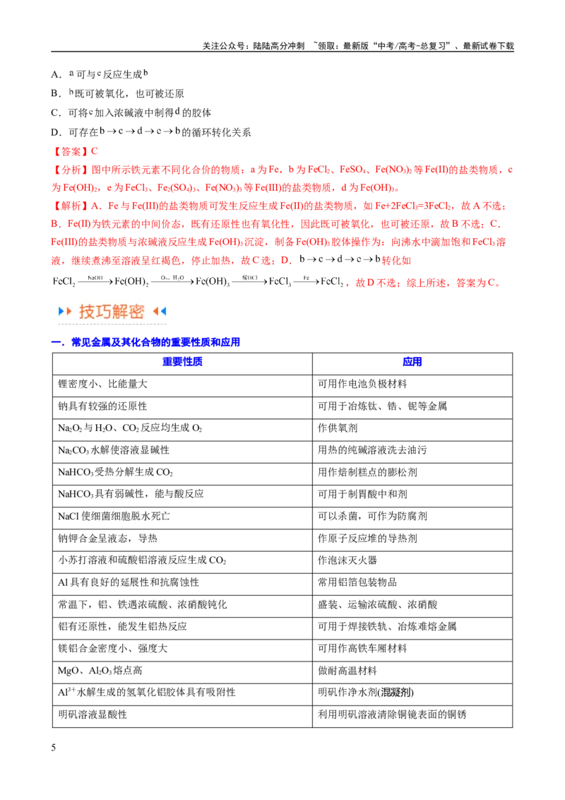 《专题05金属及其重要化合物（讲义）（解析版）_05-化学-高考总复习_二轮复习_2024年_2024年高考化学二轮复习高频考点追踪与预测（新高考专用）_讲义_教师版（含答案解析）》第5页预览