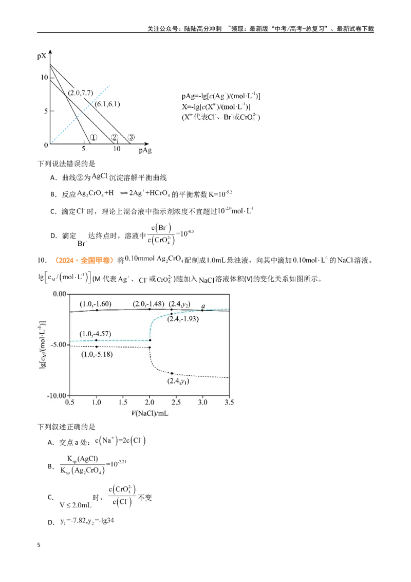 《专题08水溶液中的离子反应与平衡（全国通用）（原卷版）_05-化学-高考总复习_专项复习_2024年_2024年高考真题和模拟题分项汇编化学分类汇编（全国通用）》第5页预览