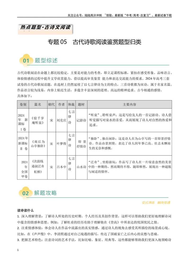 《专题05古代诗歌阅读与鉴赏题型归类（原卷版）_二轮复习_2025年_2025年高考语文二轮热点题型归纳与变式演练（新高考通用）_现代文阅读》第1页预览