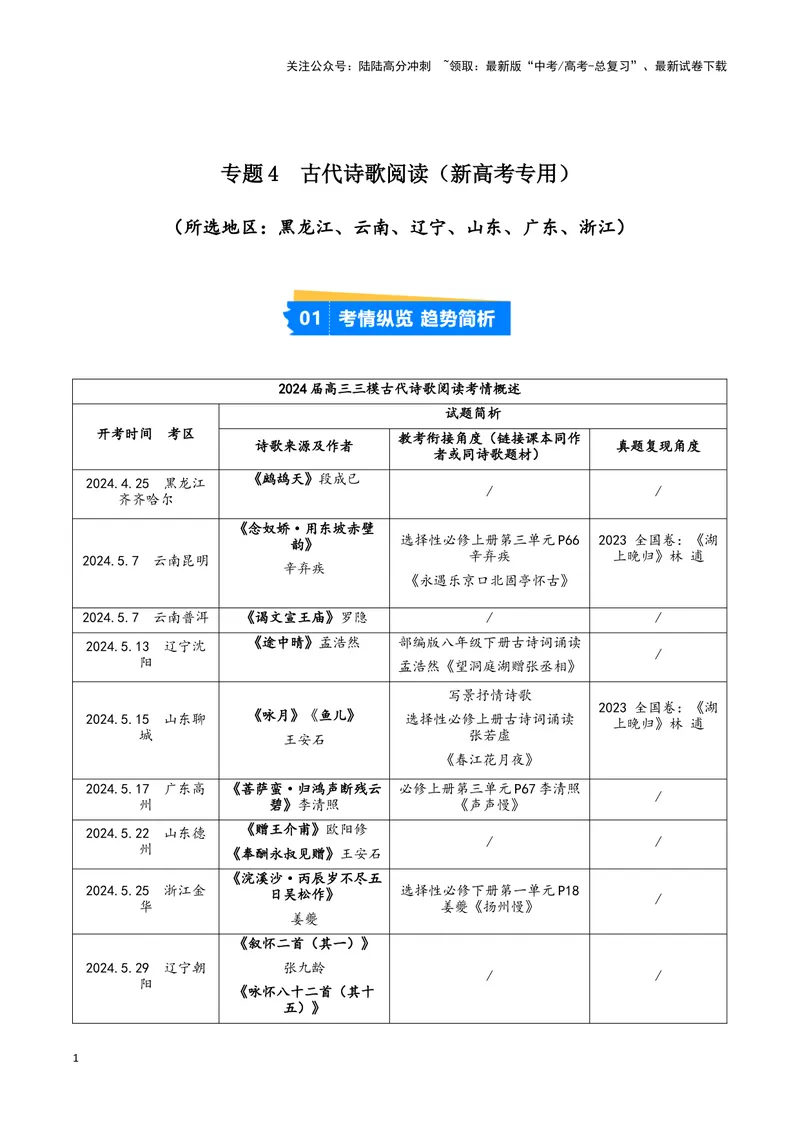《专题04古代诗歌阅读（解析版）（新高考通用）_专项复习_2025年_2024年高考三模试题分类汇编语文新高考通用》第1页预览
