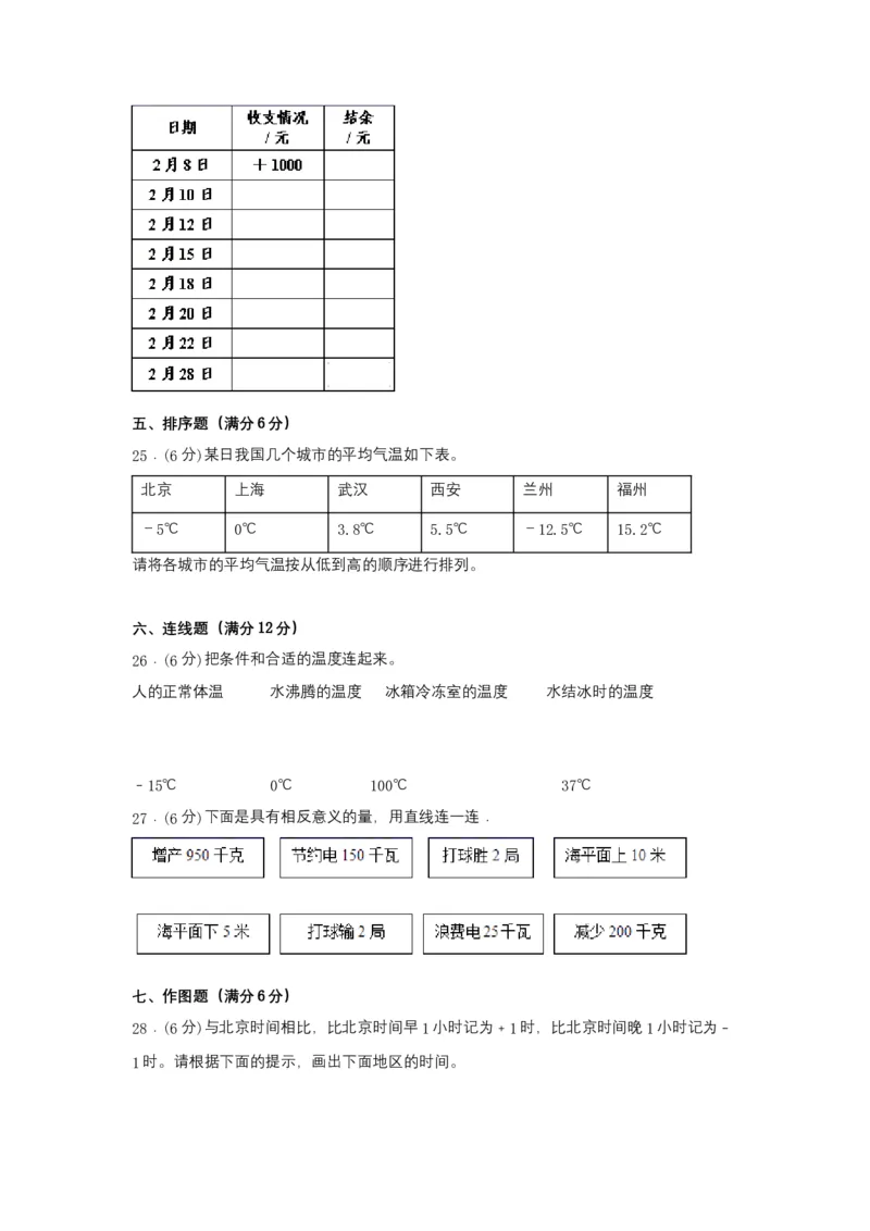 《分层训练六年级下册数学单元测试-第一单元负数（基础卷）人教版（含答案）_小学1-6年级全科全套_1-6年级全科下册_六年级_数学_数学六下人教版》第4页预览