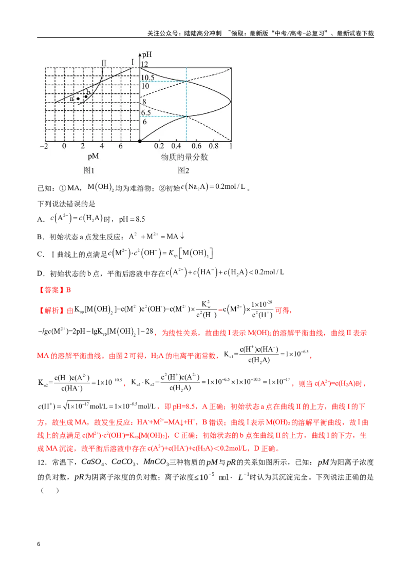 《专题突破卷12水溶液中的离子反应与平衡（二）（教师版）_05-化学-高考总复习_一轮复习_2025年_2025年高考化学一轮复习考点复习卷（新高考通用）》第6页预览