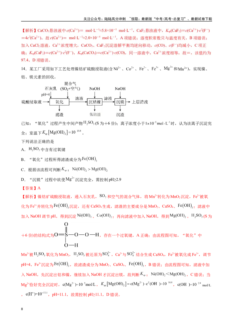 《专题突破卷12水溶液中的离子反应与平衡（二）（教师版）_05-化学-高考总复习_一轮复习_2025年_2025年高考化学一轮复习考点复习卷（新高考通用）》第8页预览