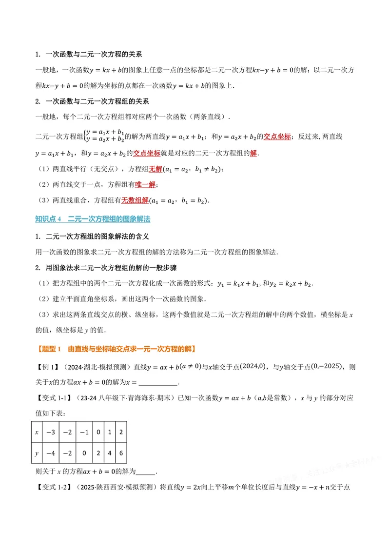 《专题12.4一次函数与方程、不等式(讲义)(原卷版)_2026语数英7-9年级上《举一反三系列》多版本_2026《初中数学•举一反三系列》8上多版本_2026《初中数学•举一反三系列》8上(沪科)》第2页预览