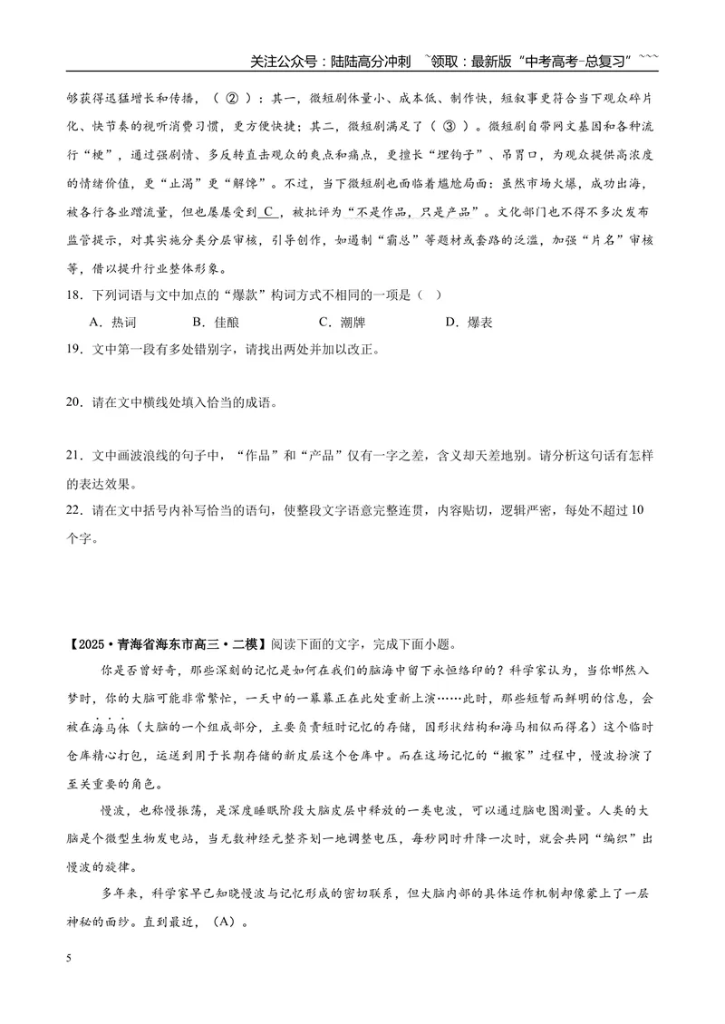 《专题06语言文字运用（学生版）_专项复习_2026年-语文专项复习_2025年高考语文二模试题分类汇编（陕西、山西、青海、宁夏专用）》第5页预览