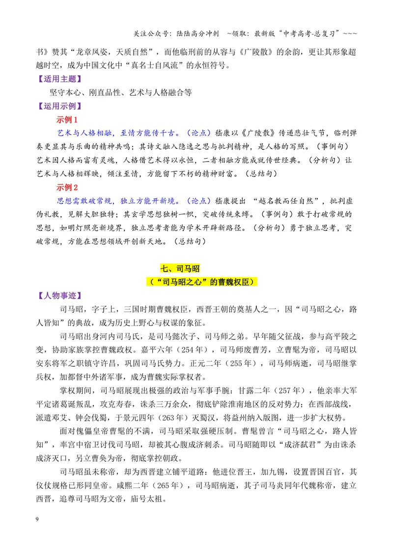 《专题09魏晋时期的13个万能素材（历史人物）_专项复习_2026年-语文专项复习_2026年高考语文议论文写作秘籍-G391_资料》第9页预览