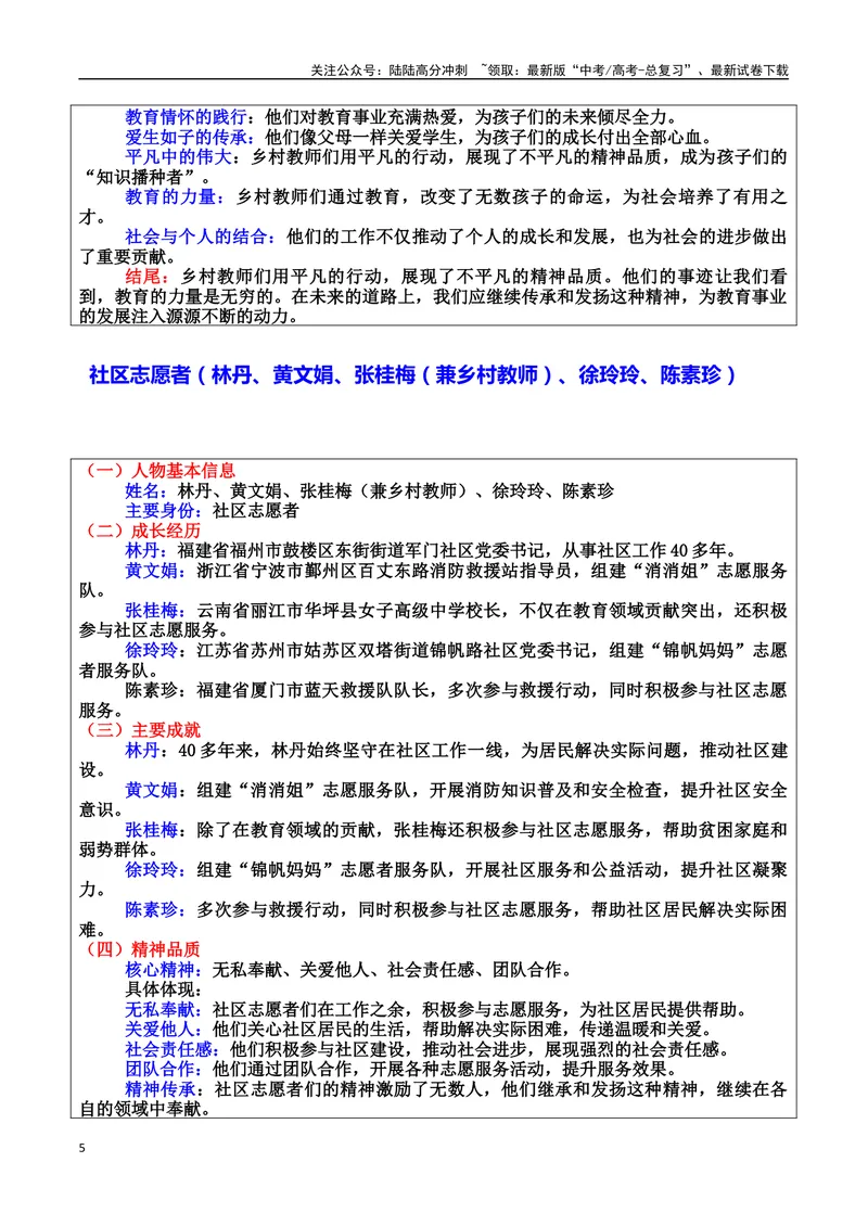 《专题06平凡英雄：微光成炬的普通人素材（基本信息、成长经历、成就、精神品质、经典语录、话题应用、行文构思）＋真题）_专项复习_2025年_2025年高考语文冲刺写作主题人物素材加油包》第5页预览