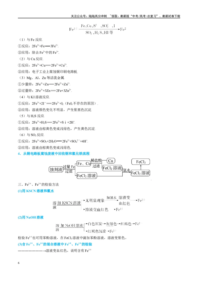 《（能力版）微专题13探究铁盐、亚铁盐的性质-（教师版）(全国版)_05-化学-高考总复习_一轮复习_2024年_2024高考化学一轮复习考点微专题考情分析经_资料_2025版》第6页预览