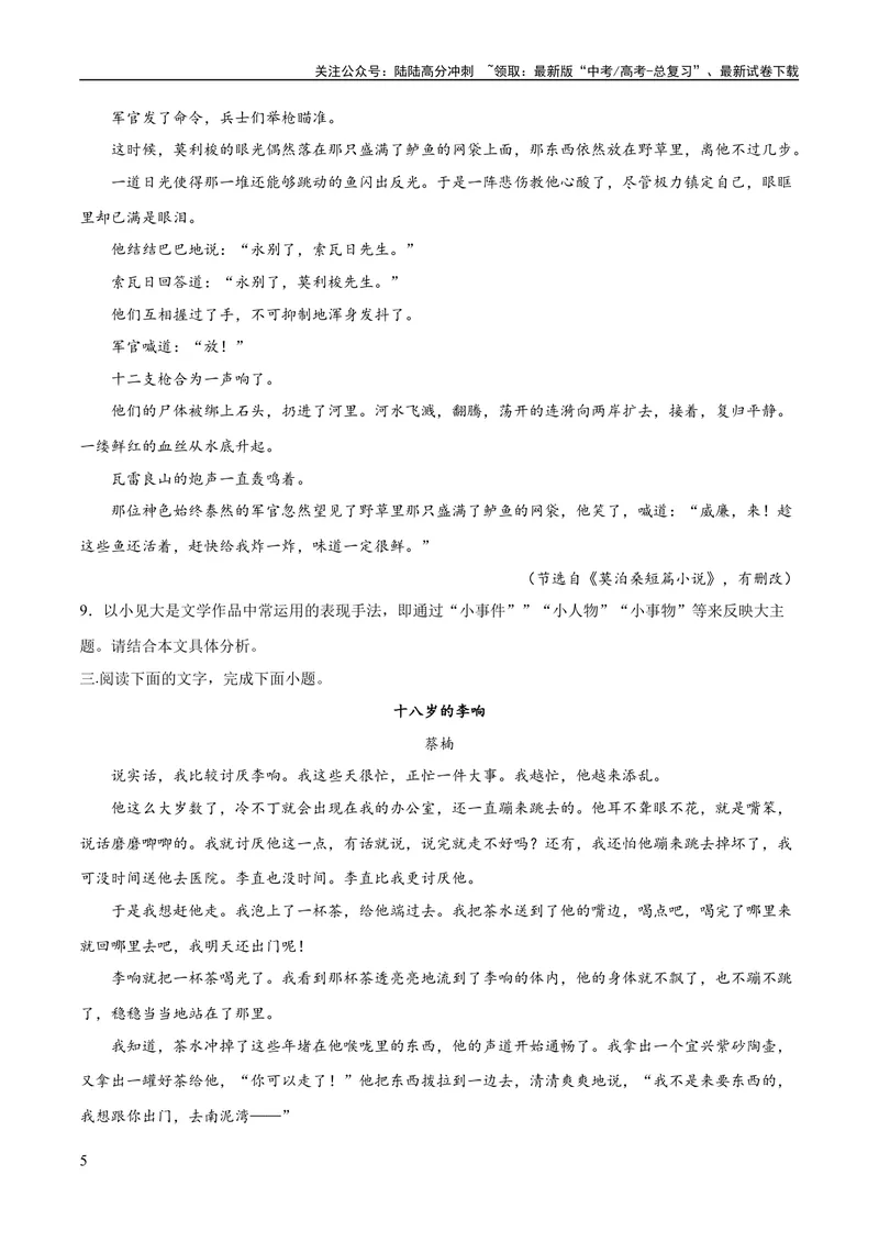 《专题10小说主旨意蕴探究（练习）-2024年高考语文二轮复习讲练测（新教材新高考）(原卷版)_二轮复习_2024年_2024年高考语文二轮复习讲练测（新教材新高考）_配套练习》第5页预览