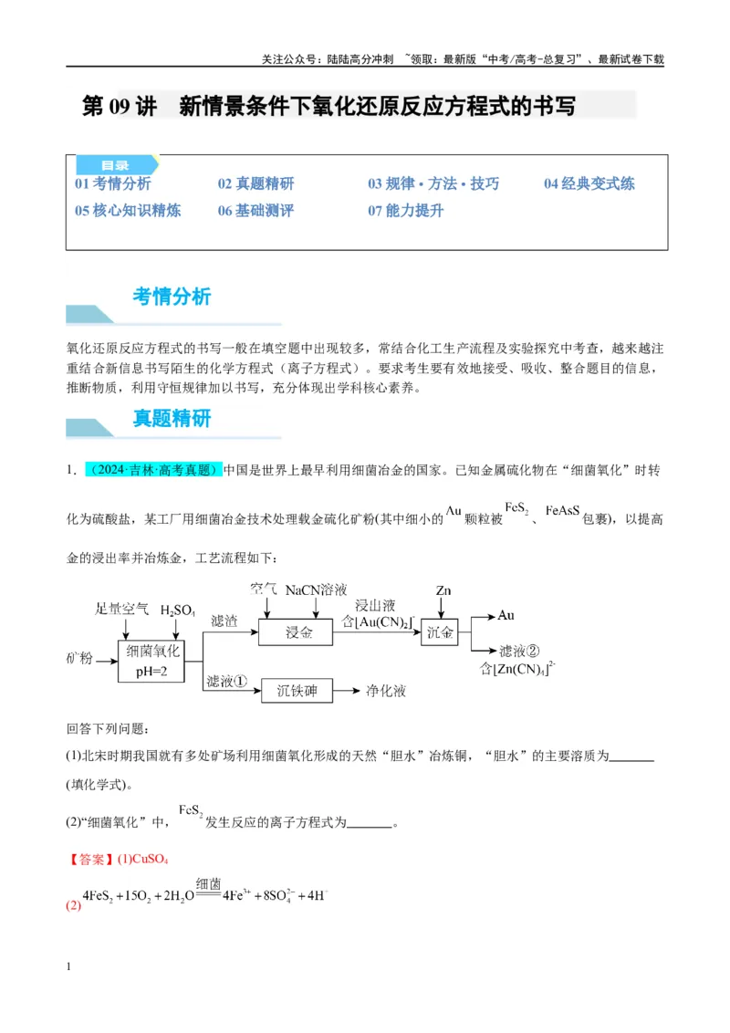 《（能力版）微专题09新情景条件下氧化还原反应方程式的书写-（教师版）(全国版)_05-化学-高考总复习_一轮复习_2024年_2024高考化学一轮复习考点微专题考情分析经_资料_2025版》第1页预览