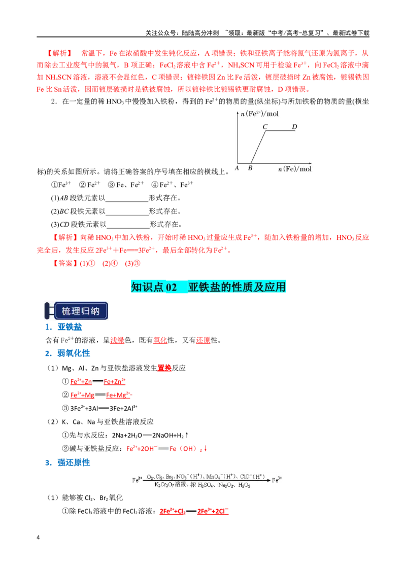 《知识清单06铁及其重要化合物（教师版）_05-化学-高考总复习_一轮复习_2025年_2025年高考化学一轮复习知识清单（全国通用）》第4页预览