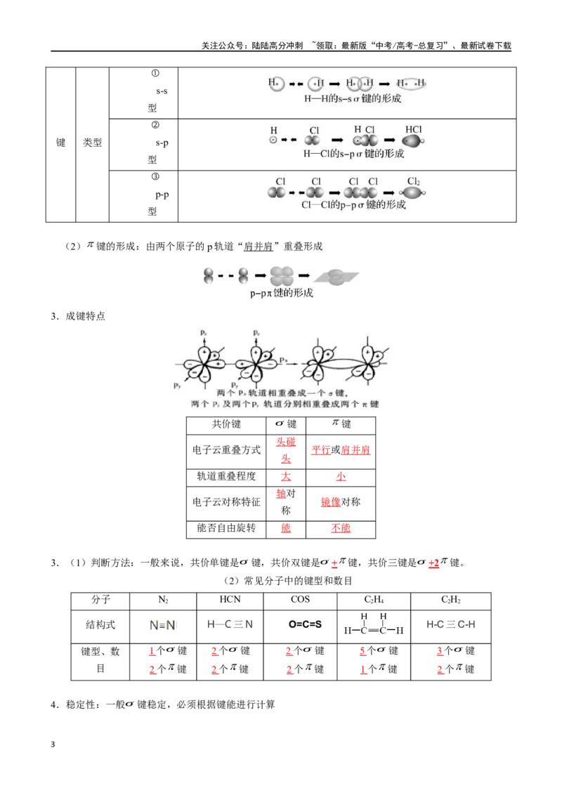 《知识清单15分子结构与性质、化学键（教师版）_05-化学-高考总复习_一轮复习_2025年_2025年高考化学一轮复习知识清单（全国通用）》第3页预览
